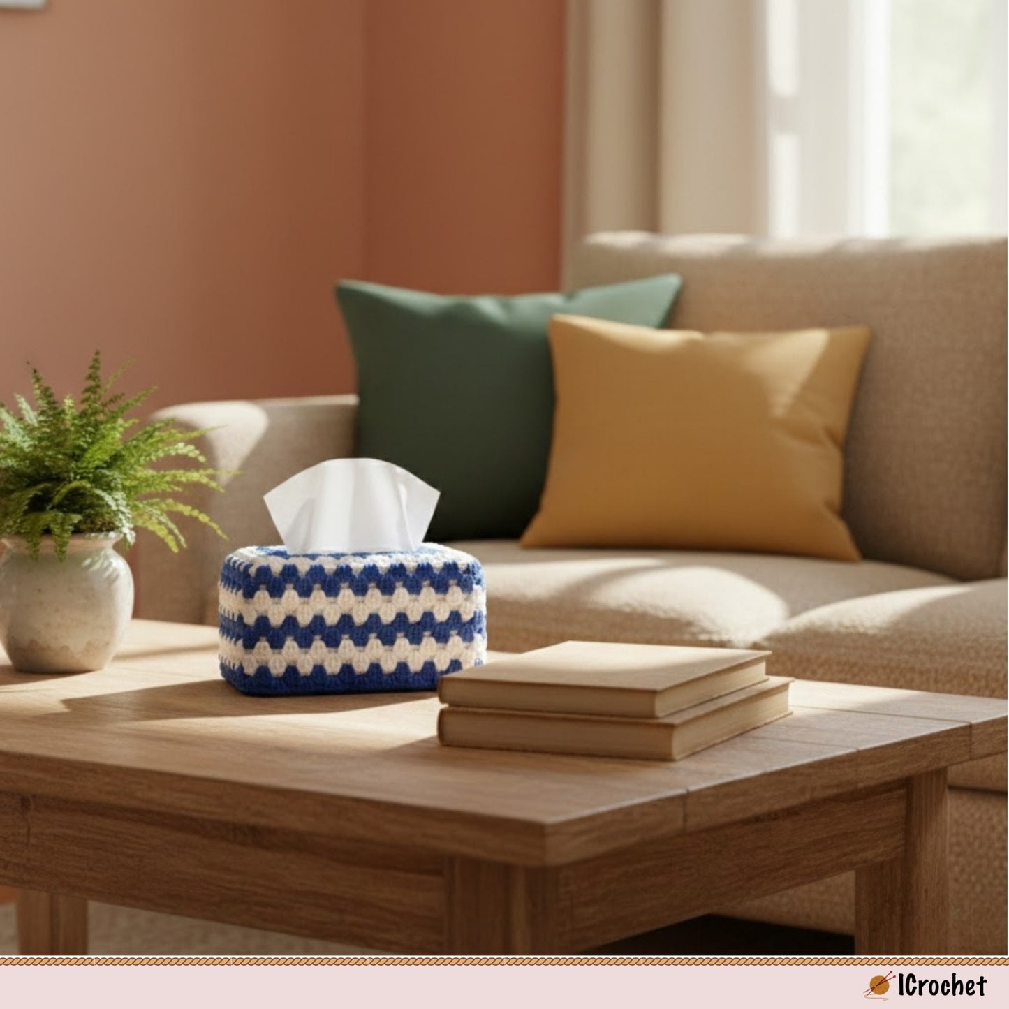 Graphic Tile Tissue Box Cover Crochet Pattern