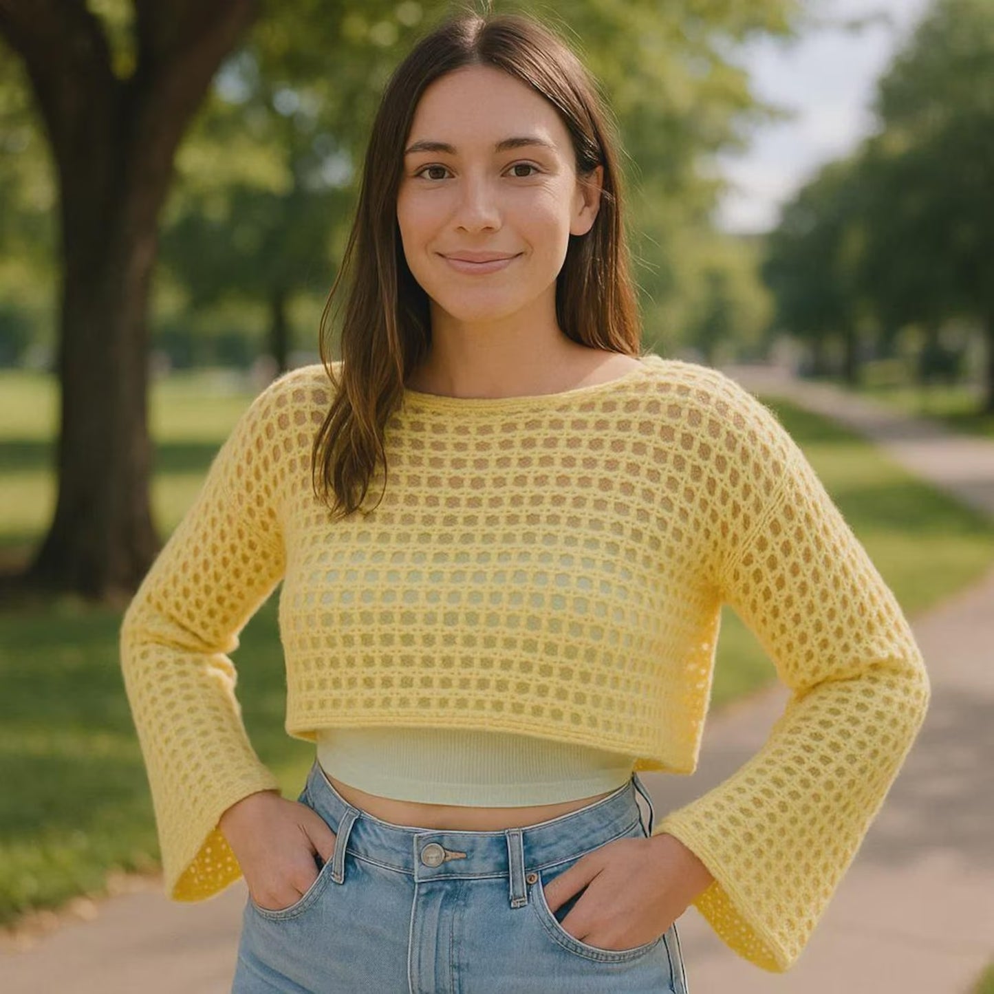 Trendy Mesh Longsleeve Crop Top Crochet Pattern