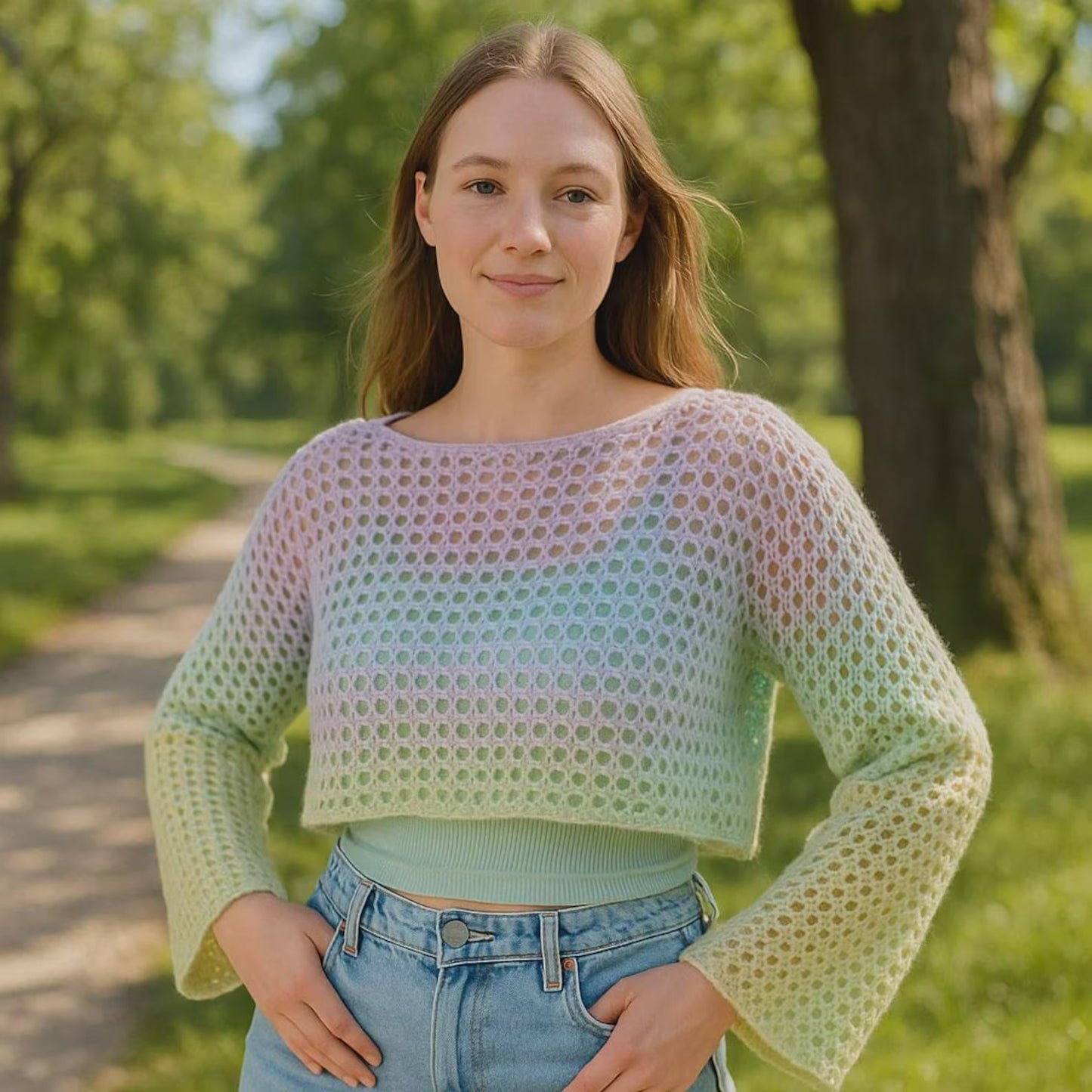 Trendy Mesh Longsleeve Crop Top Crochet Pattern