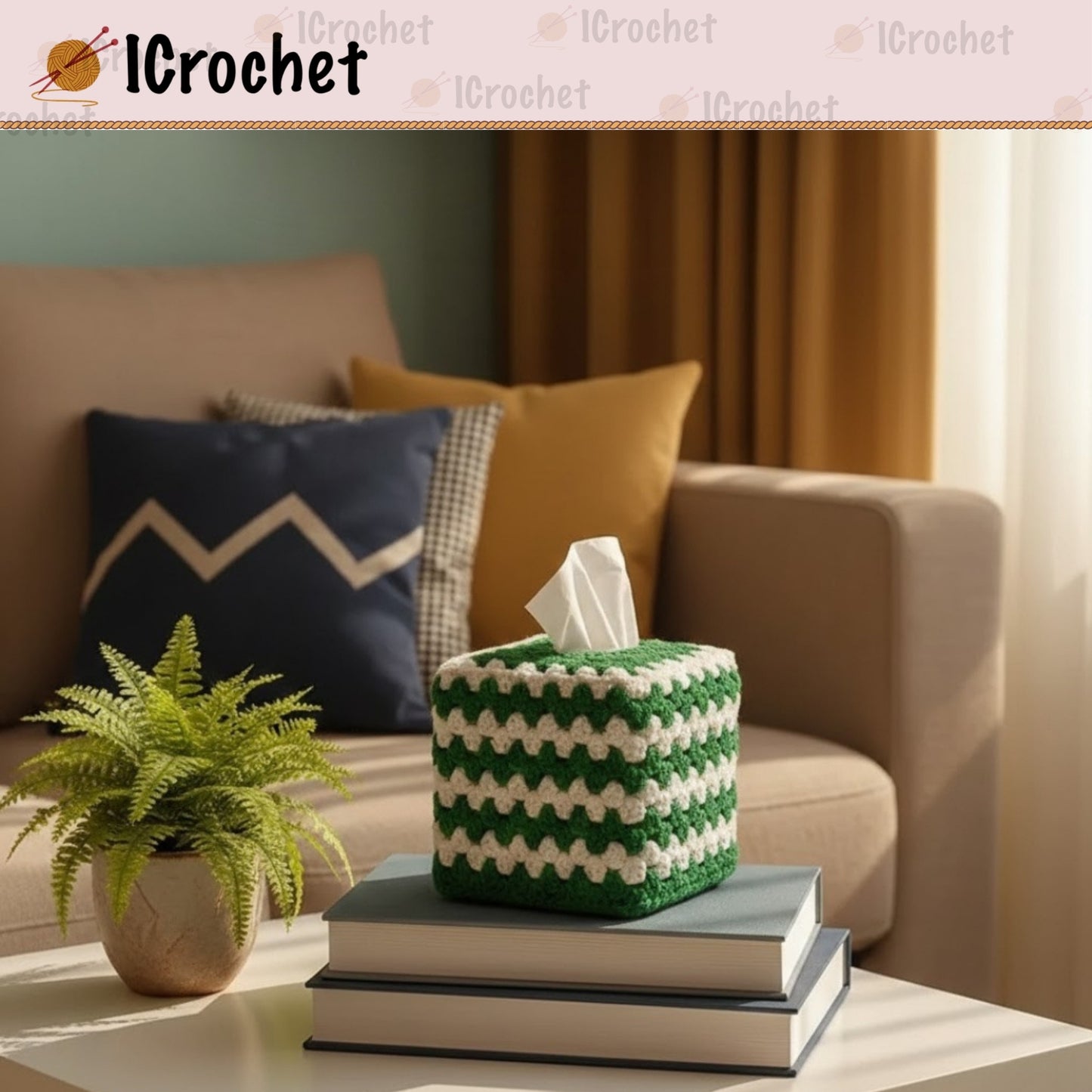 Graphic Tile Tissue Box Cover Crochet Pattern