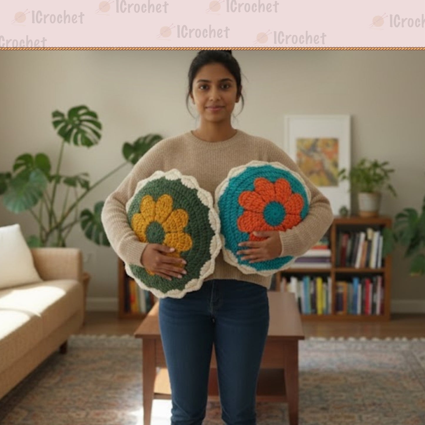 Cheerful Bloom Accent Cushion Crochet Pattern