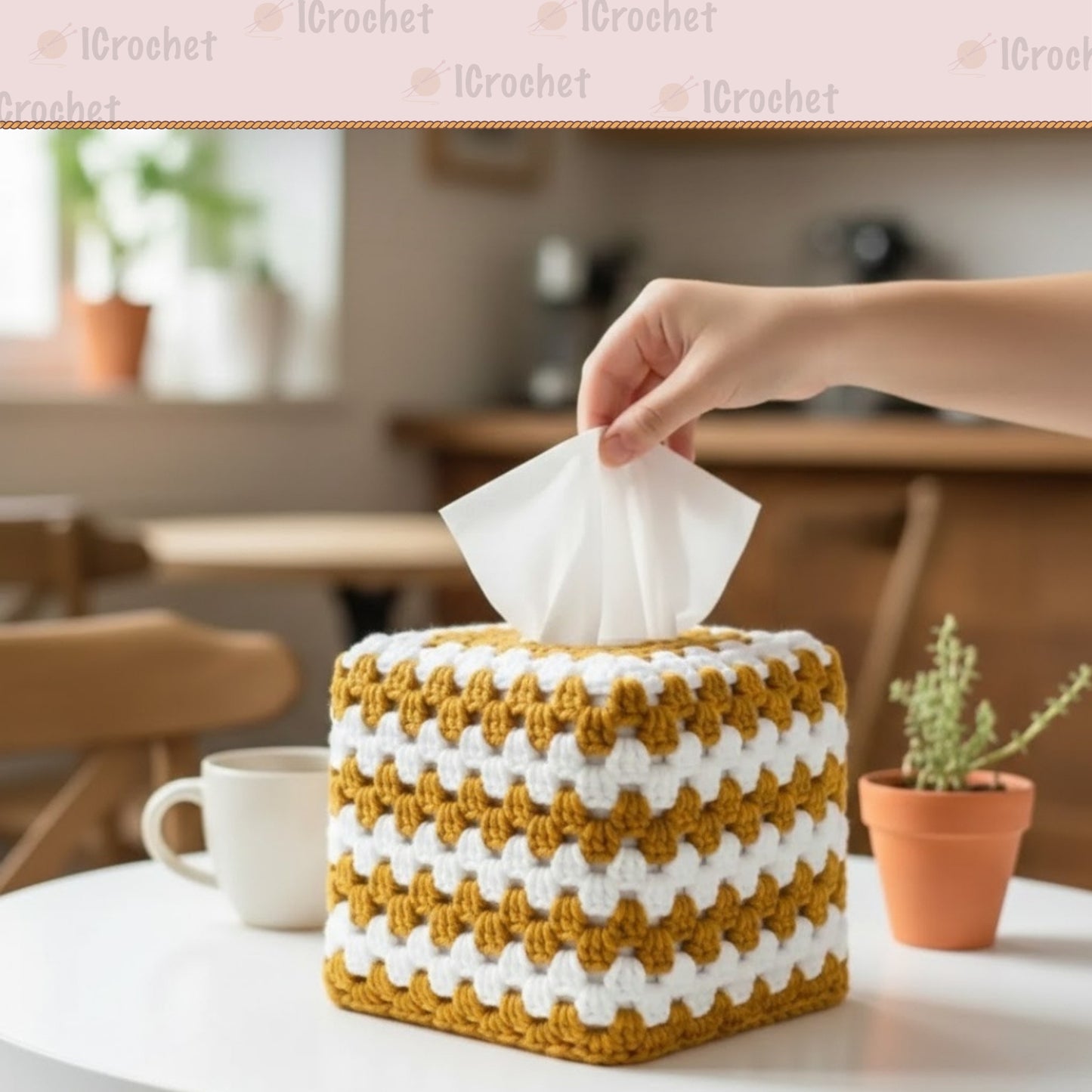 Graphic Tile Tissue Box Cover Crochet Pattern
