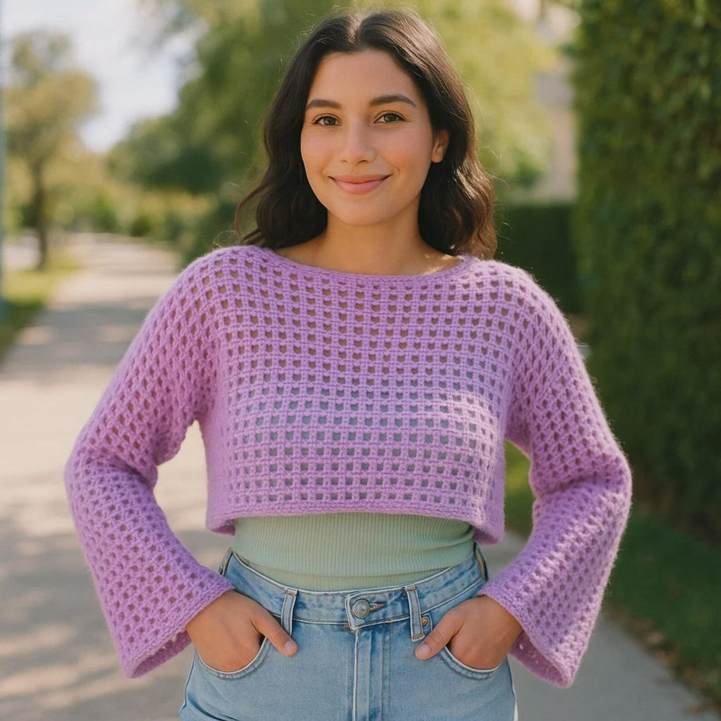 Trendy Mesh Longsleeve Crop Top Crochet Pattern