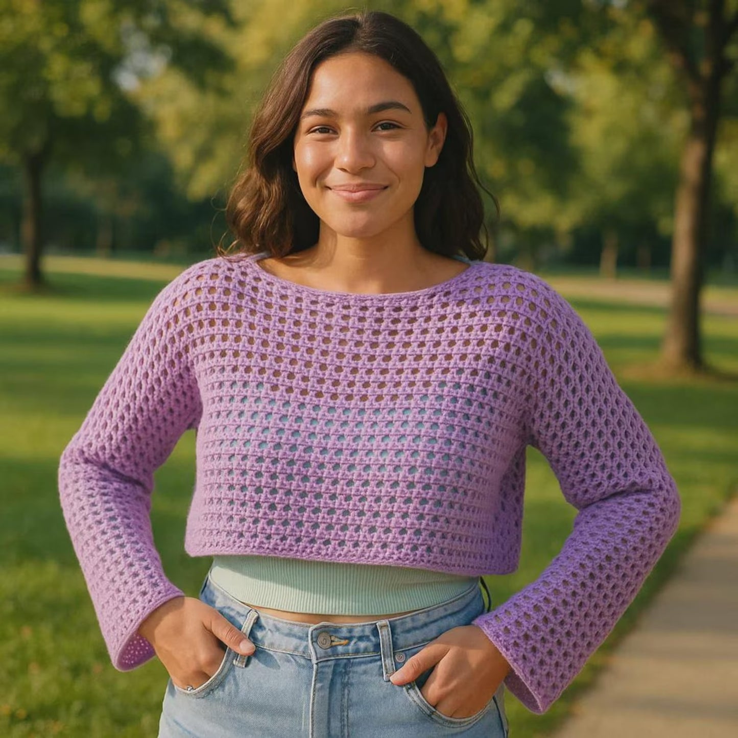 Trendy Mesh Longsleeve Crop Top Crochet Pattern