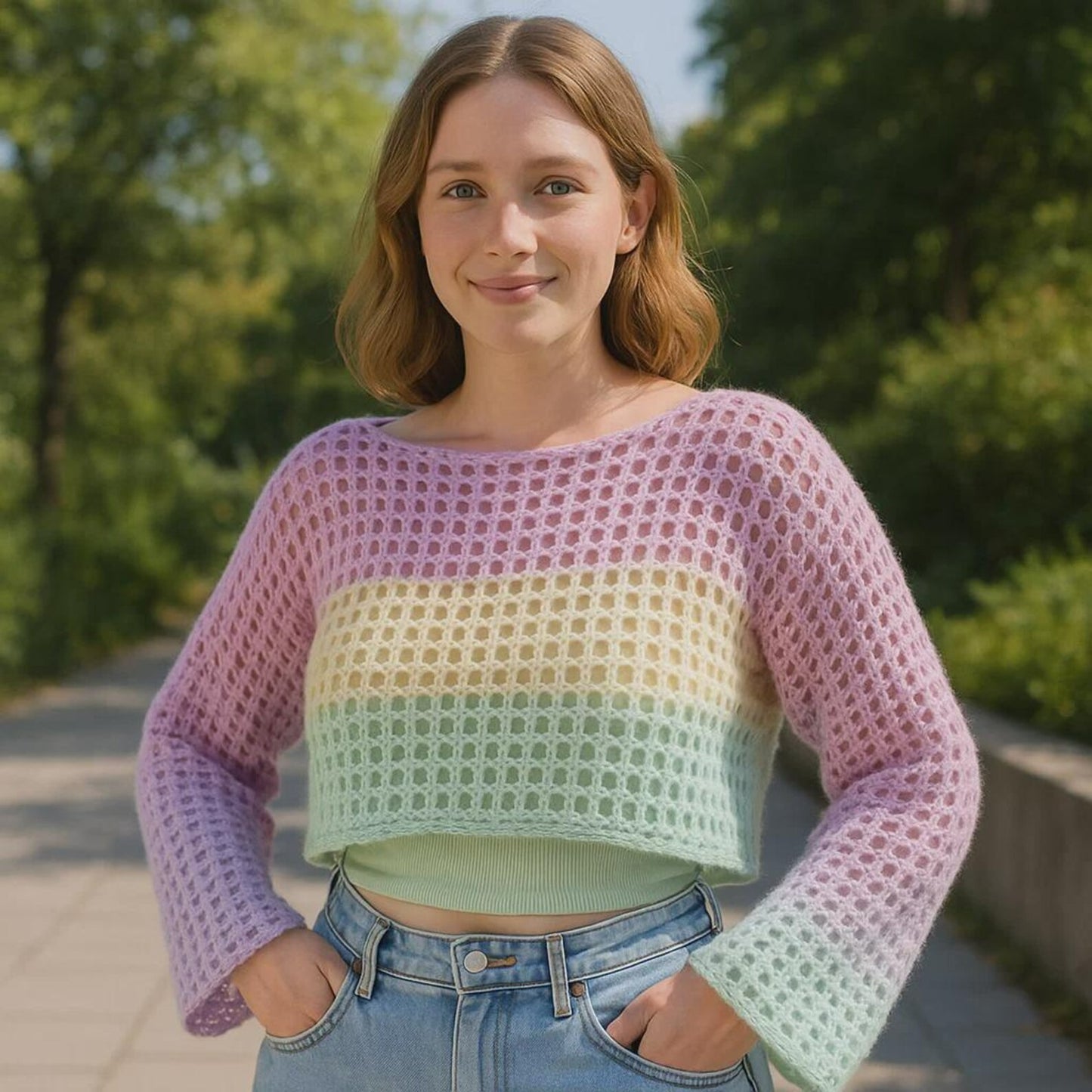 Trendy Mesh Longsleeve Crop Top Crochet Pattern