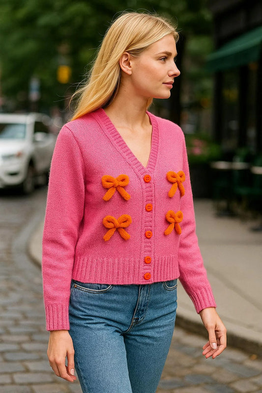 Classic Bow Buttoned Cardigan Crochet Pattern