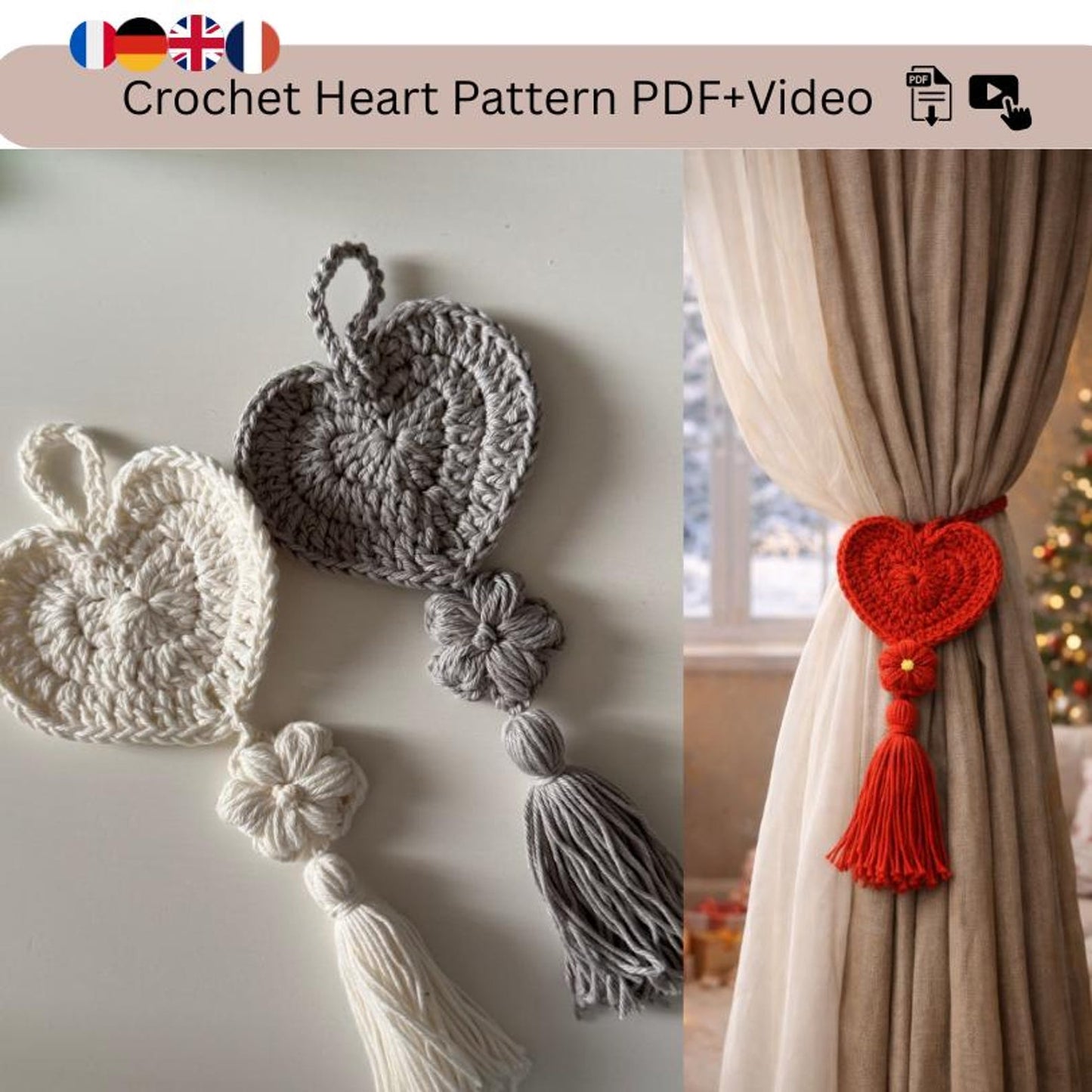 Matchy Heart Tassle Crochet Pattern